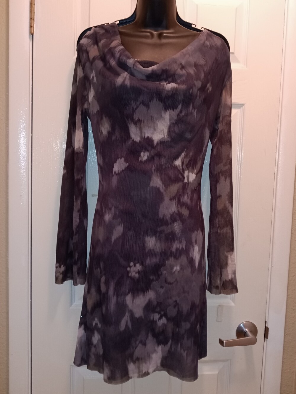 Sweet Pea Mesh Women's Grey Tie-Dye Cowl Neck Dress
